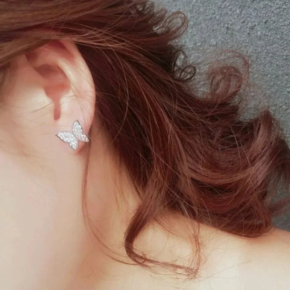 Sterling Silver Diamond Butterfly Stud Earrings - Picture 6 of 7